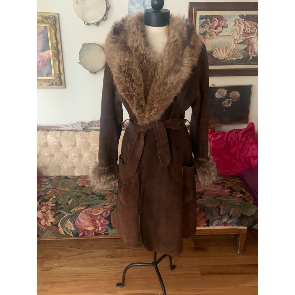 Brown Suede Vintage Jacket with Fur trim